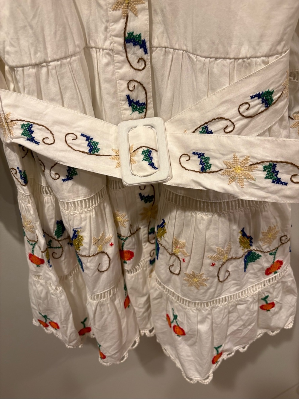 New Farm Rio Pitanga Embroidered Belted Mini Dress Sz M - Picture 10 of 15